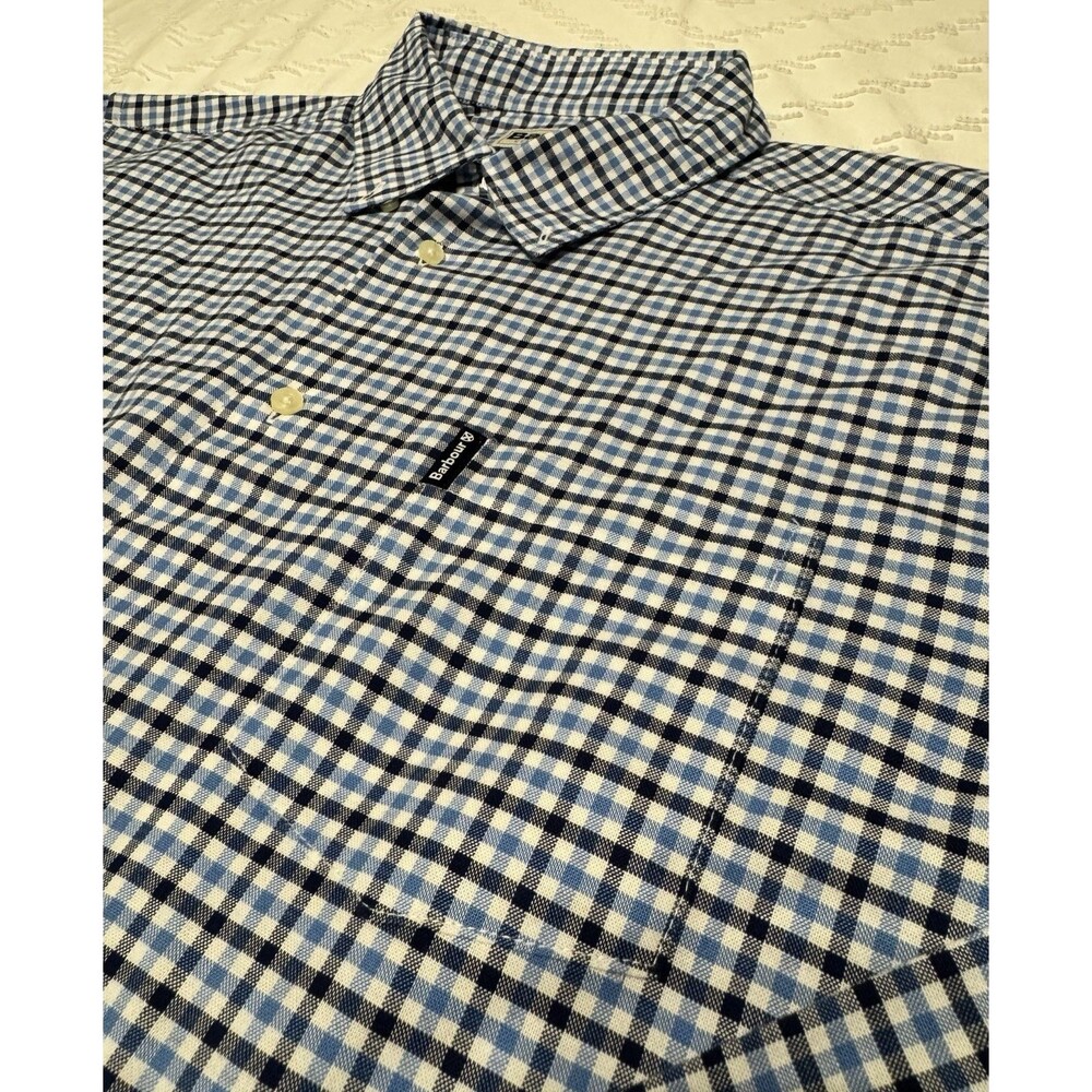Barbour Gingham 11 Men's Large Tailored Fit Blue Black Check Flannel Shirt NWOT